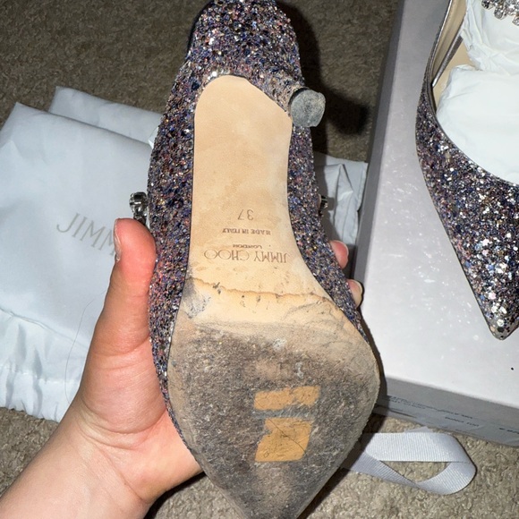 Jimmy Choo Bing 100 Glitter Pumps - Picture 7 of 9